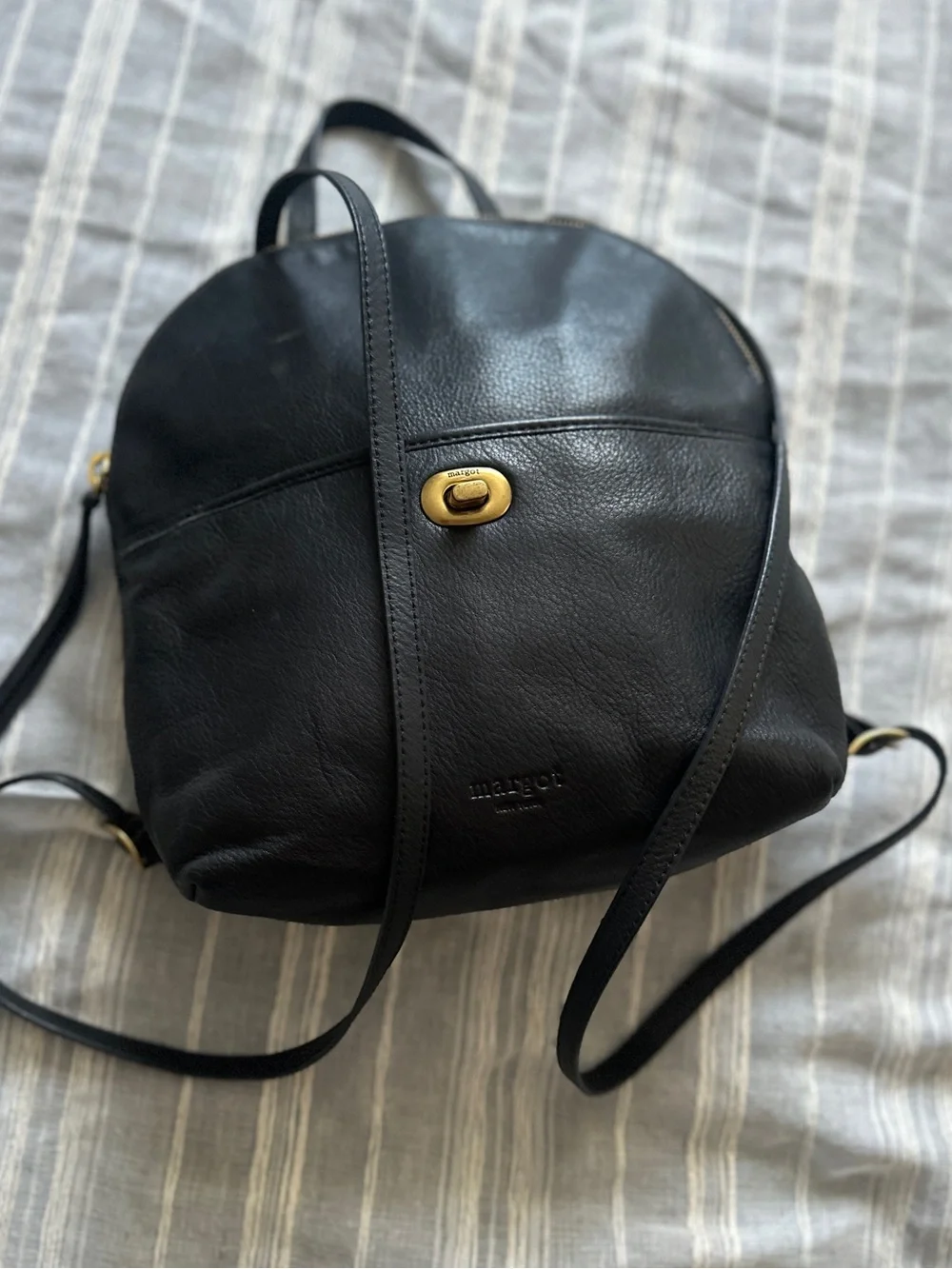 MARGOT New York Black Leather Camille Convertible Backpack